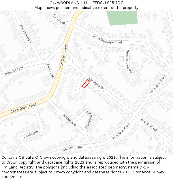 24, WOODLAND HILL, LEEDS, LS15 7DG: Location map and indicative extent of plot