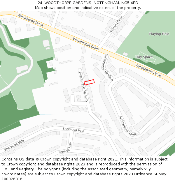 24, WOODTHORPE GARDENS, NOTTINGHAM, NG5 4ED: Location map and indicative extent of plot