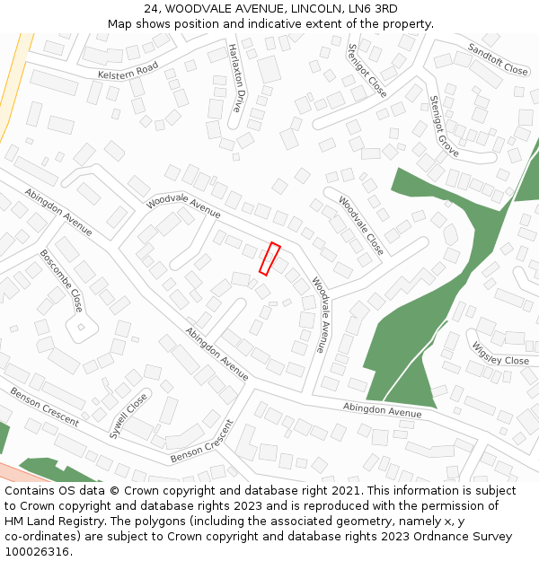 24, WOODVALE AVENUE, LINCOLN, LN6 3RD: Location map and indicative extent of plot