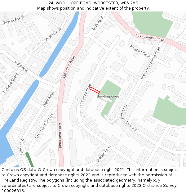 24, WOOLHOPE ROAD, WORCESTER, WR5 2AS: Location map and indicative extent of plot