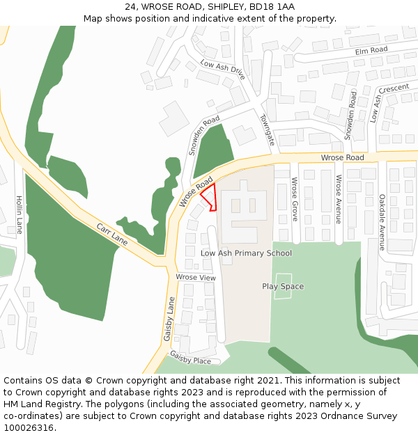 24, WROSE ROAD, SHIPLEY, BD18 1AA: Location map and indicative extent of plot