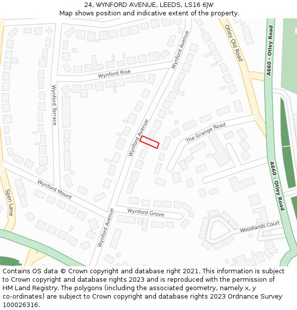 24, WYNFORD AVENUE, LEEDS, LS16 6JW: Location map and indicative extent of plot