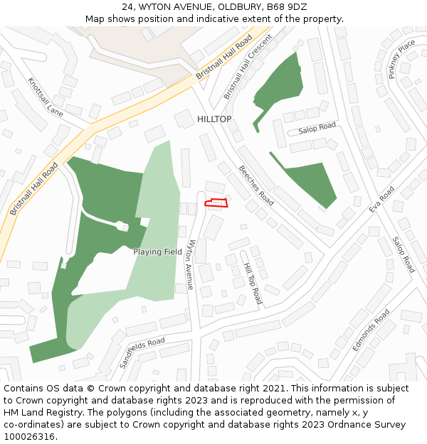 24, WYTON AVENUE, OLDBURY, B68 9DZ: Location map and indicative extent of plot