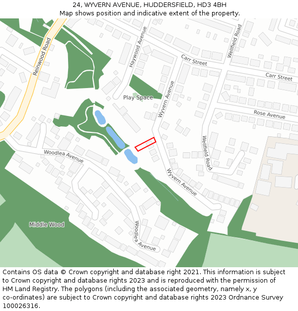24, WYVERN AVENUE, HUDDERSFIELD, HD3 4BH: Location map and indicative extent of plot