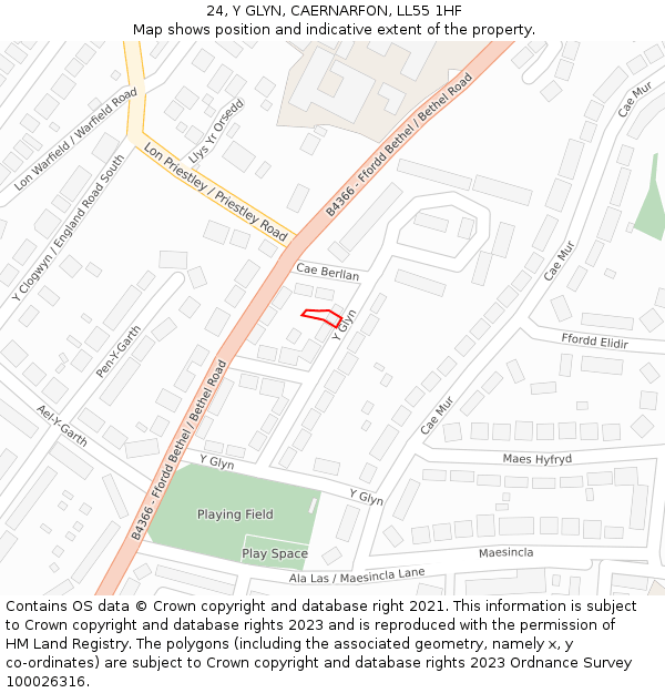 24, Y GLYN, CAERNARFON, LL55 1HF: Location map and indicative extent of plot