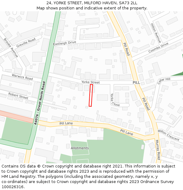 24, YORKE STREET, MILFORD HAVEN, SA73 2LL: Location map and indicative extent of plot