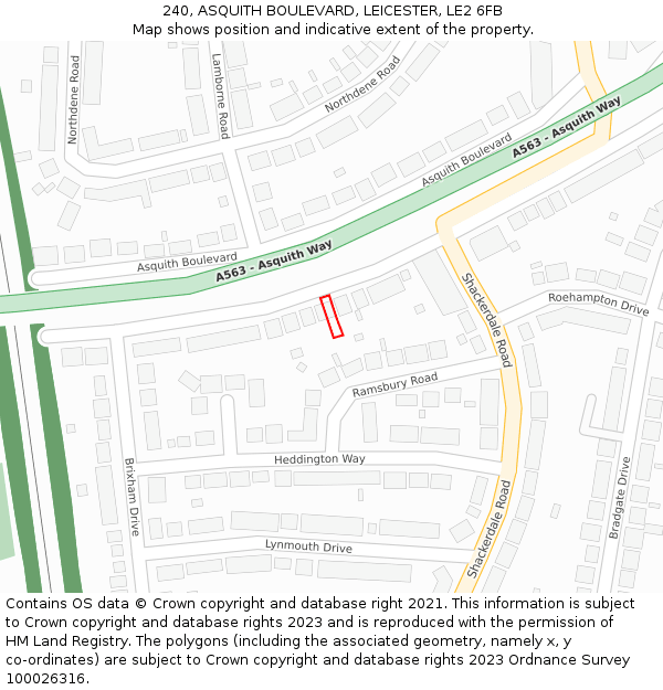 240, ASQUITH BOULEVARD, LEICESTER, LE2 6FB: Location map and indicative extent of plot