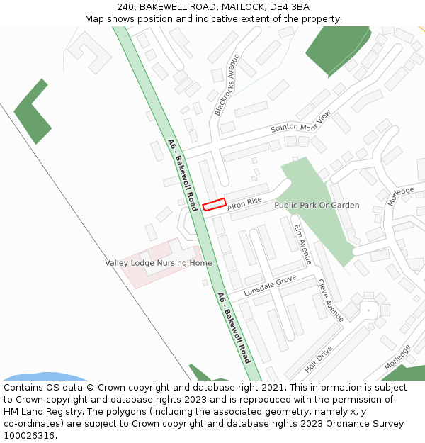 240, BAKEWELL ROAD, MATLOCK, DE4 3BA: Location map and indicative extent of plot