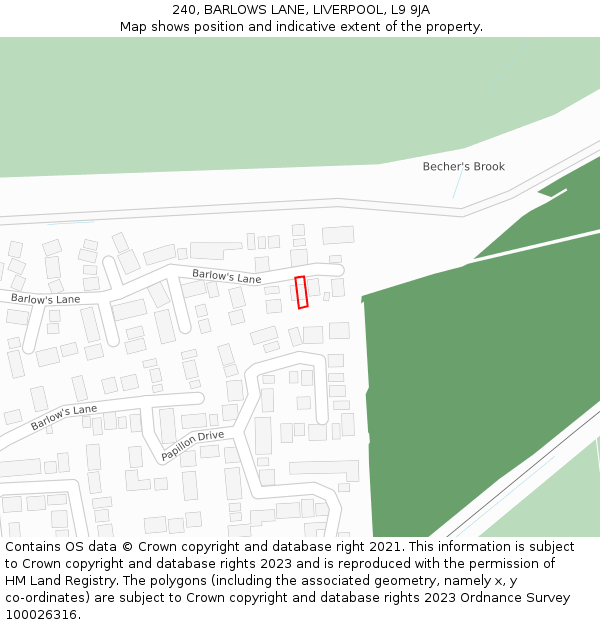 240, BARLOWS LANE, LIVERPOOL, L9 9JA: Location map and indicative extent of plot