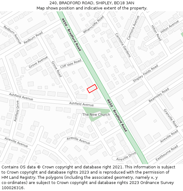 240, BRADFORD ROAD, SHIPLEY, BD18 3AN: Location map and indicative extent of plot