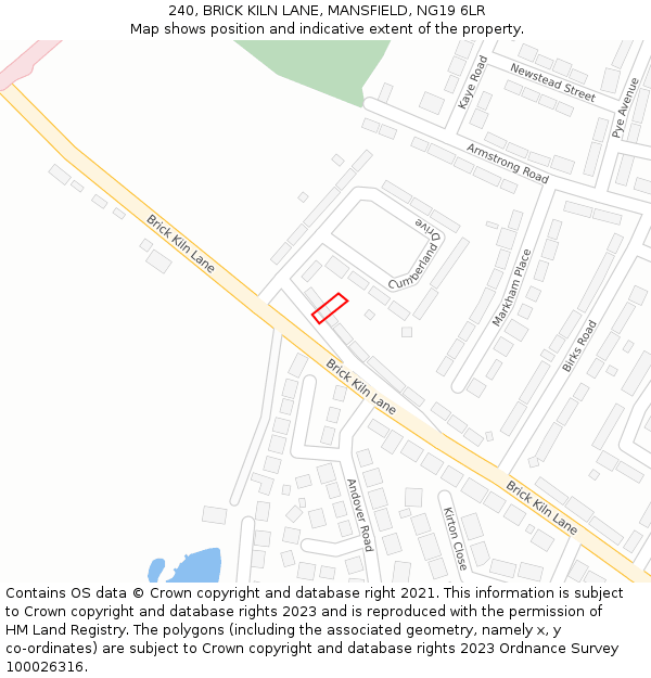 240, BRICK KILN LANE, MANSFIELD, NG19 6LR: Location map and indicative extent of plot