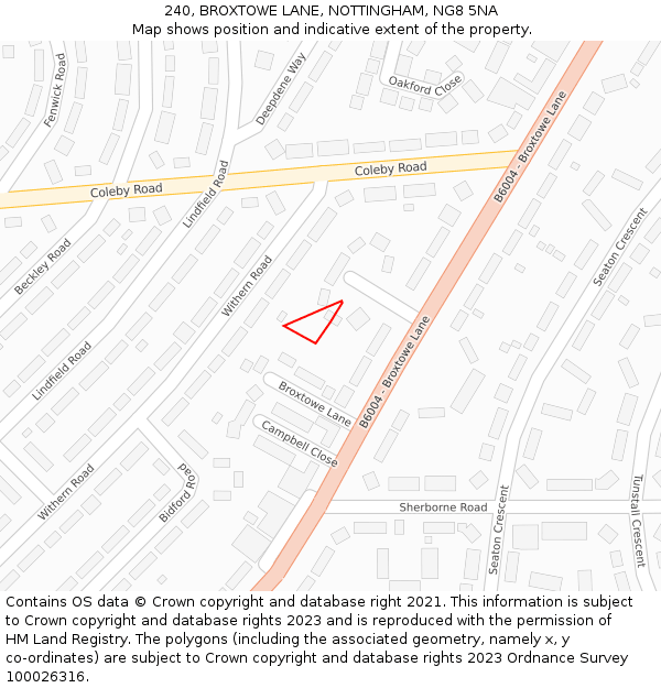 240, BROXTOWE LANE, NOTTINGHAM, NG8 5NA: Location map and indicative extent of plot