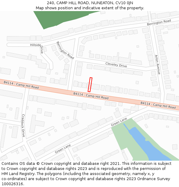 240, CAMP HILL ROAD, NUNEATON, CV10 0JN: Location map and indicative extent of plot