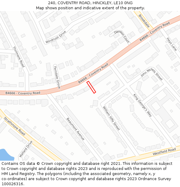 240, COVENTRY ROAD, HINCKLEY, LE10 0NG: Location map and indicative extent of plot