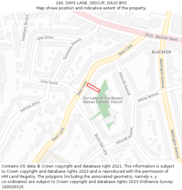 240, DAYS LANE, SIDCUP, DA15 8PG: Location map and indicative extent of plot