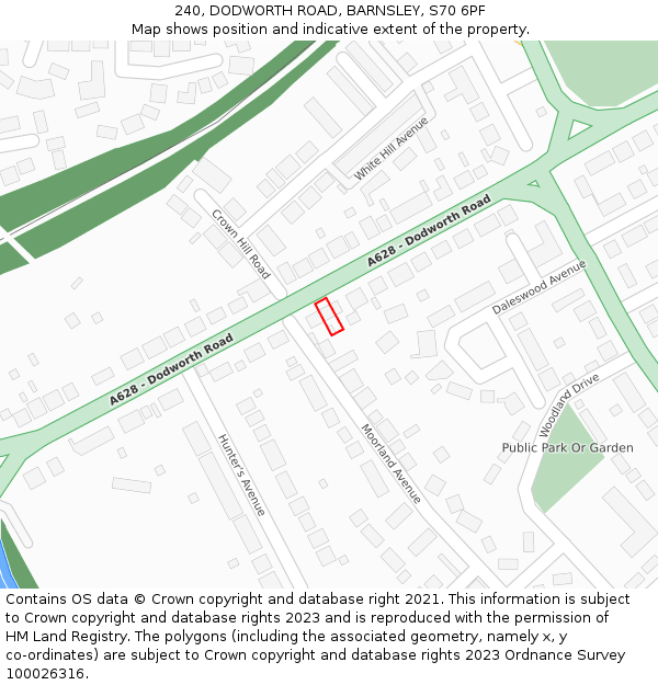 240, DODWORTH ROAD, BARNSLEY, S70 6PF: Location map and indicative extent of plot