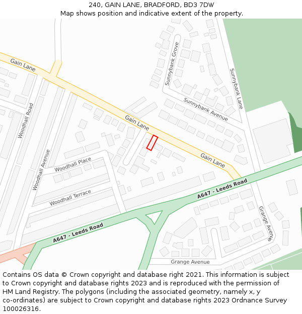 240, GAIN LANE, BRADFORD, BD3 7DW: Location map and indicative extent of plot