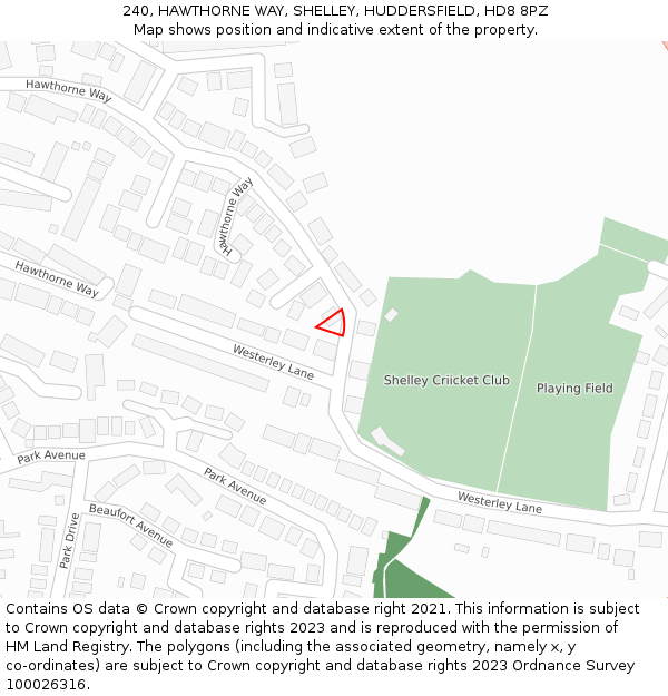 240, HAWTHORNE WAY, SHELLEY, HUDDERSFIELD, HD8 8PZ: Location map and indicative extent of plot