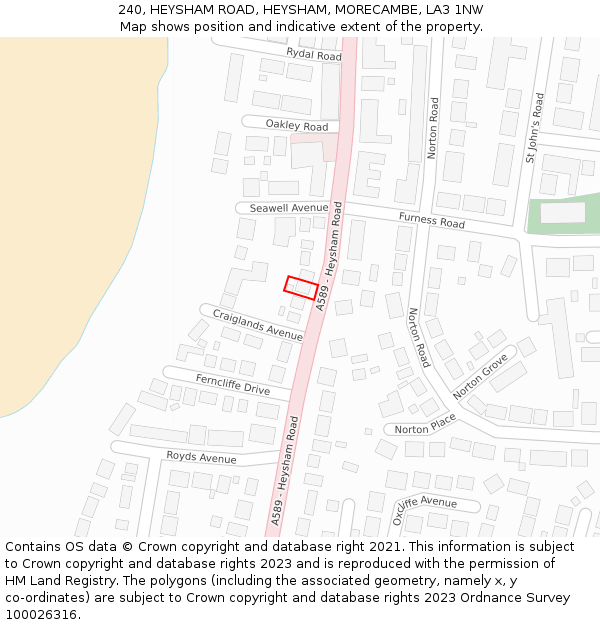 240, HEYSHAM ROAD, HEYSHAM, MORECAMBE, LA3 1NW: Location map and indicative extent of plot