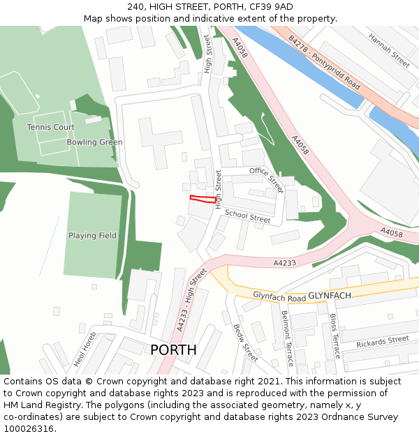 240, HIGH STREET, PORTH, CF39 9AD: Location map and indicative extent of plot