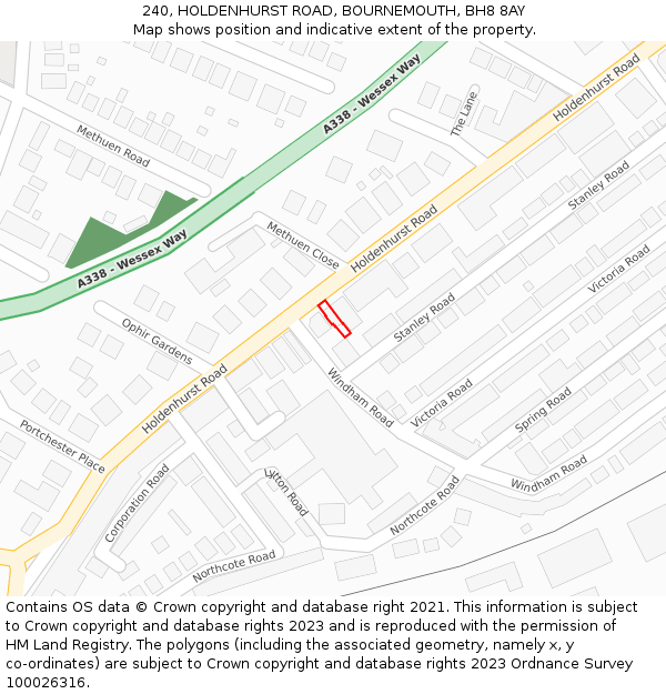 240, HOLDENHURST ROAD, BOURNEMOUTH, BH8 8AY: Location map and indicative extent of plot