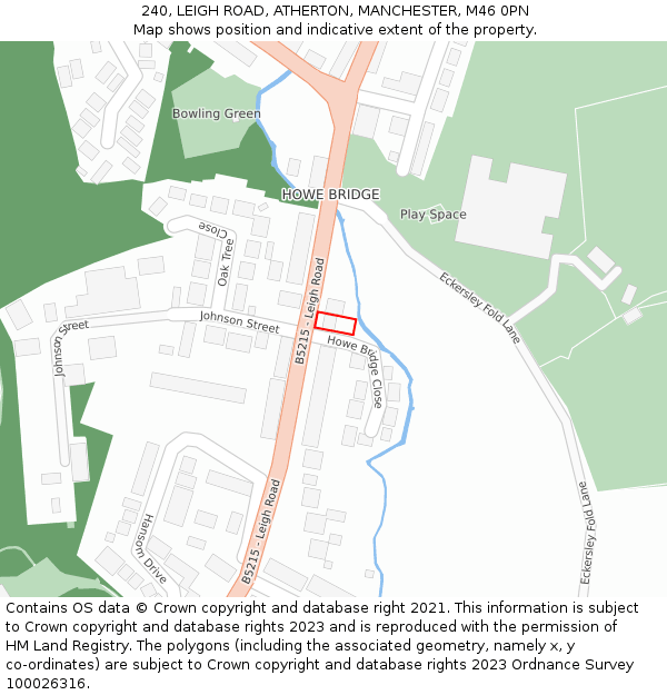 240, LEIGH ROAD, ATHERTON, MANCHESTER, M46 0PN: Location map and indicative extent of plot