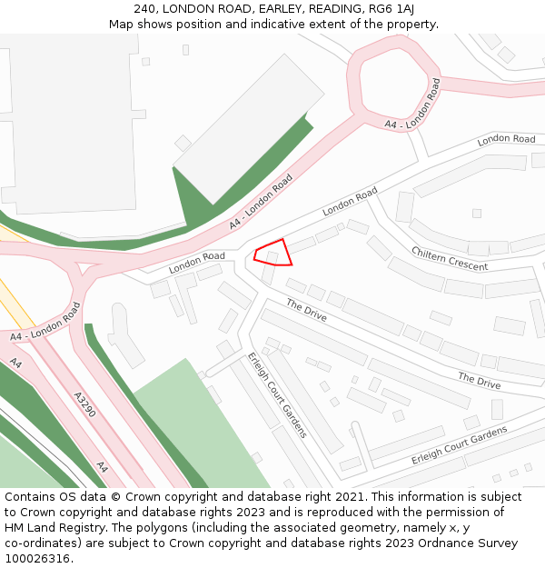 240, LONDON ROAD, EARLEY, READING, RG6 1AJ: Location map and indicative extent of plot