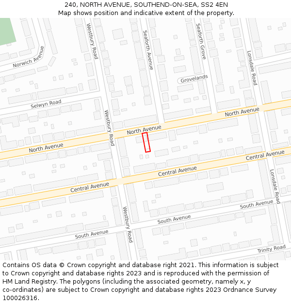 240, NORTH AVENUE, SOUTHEND-ON-SEA, SS2 4EN: Location map and indicative extent of plot