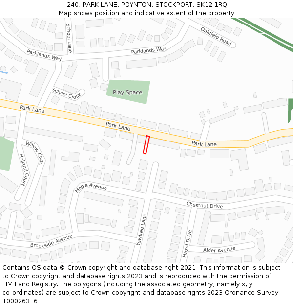 240, PARK LANE, POYNTON, STOCKPORT, SK12 1RQ: Location map and indicative extent of plot