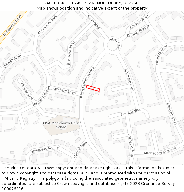 240, PRINCE CHARLES AVENUE, DERBY, DE22 4LJ: Location map and indicative extent of plot