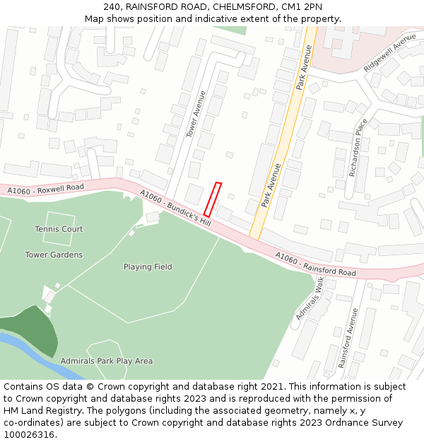 240, RAINSFORD ROAD, CHELMSFORD, CM1 2PN: Location map and indicative extent of plot