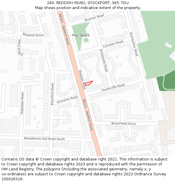 240, REDDISH ROAD, STOCKPORT, SK5 7DU: Location map and indicative extent of plot