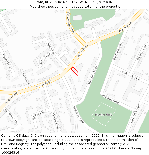 240, RUXLEY ROAD, STOKE-ON-TRENT, ST2 9BN: Location map and indicative extent of plot