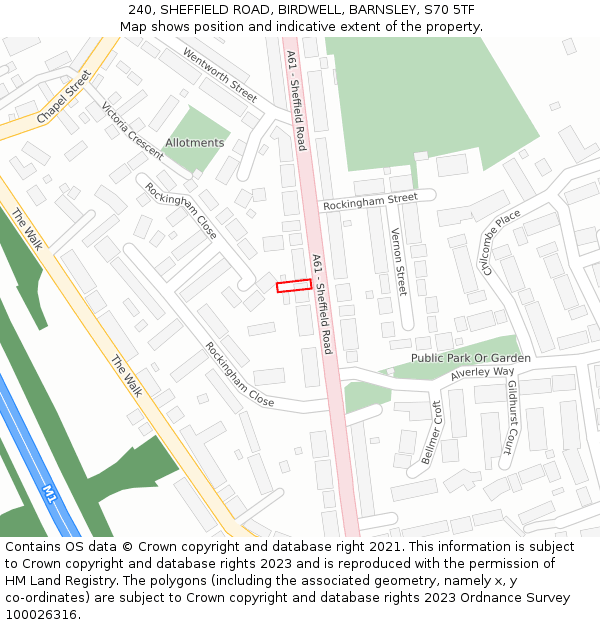 240, SHEFFIELD ROAD, BIRDWELL, BARNSLEY, S70 5TF: Location map and indicative extent of plot