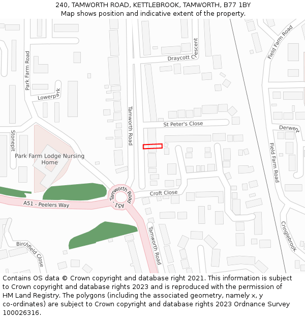240, TAMWORTH ROAD, KETTLEBROOK, TAMWORTH, B77 1BY: Location map and indicative extent of plot