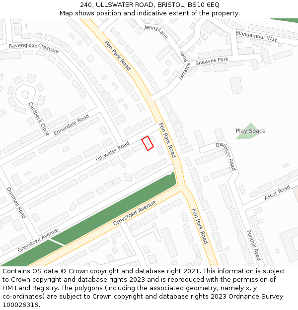 240, ULLSWATER ROAD, BRISTOL, BS10 6EQ: Location map and indicative extent of plot
