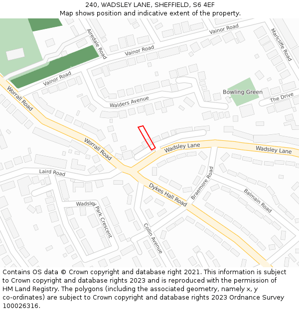 240, WADSLEY LANE, SHEFFIELD, S6 4EF: Location map and indicative extent of plot