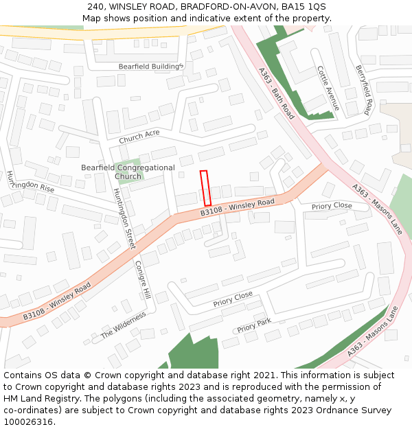 240, WINSLEY ROAD, BRADFORD-ON-AVON, BA15 1QS: Location map and indicative extent of plot