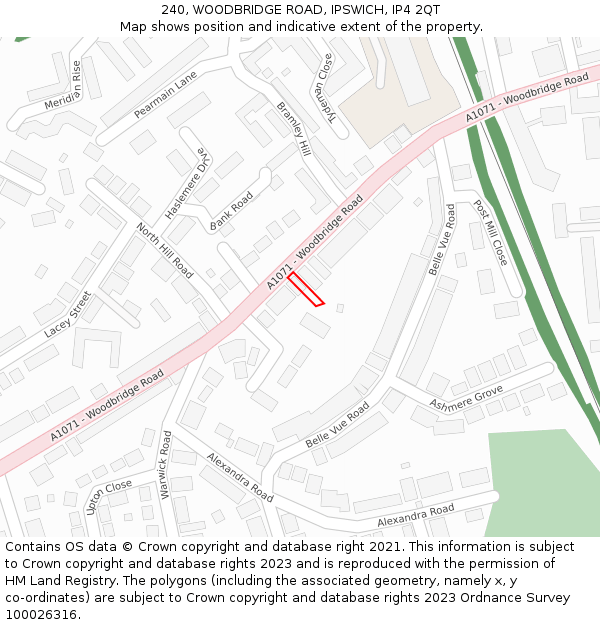 240, WOODBRIDGE ROAD, IPSWICH, IP4 2QT: Location map and indicative extent of plot
