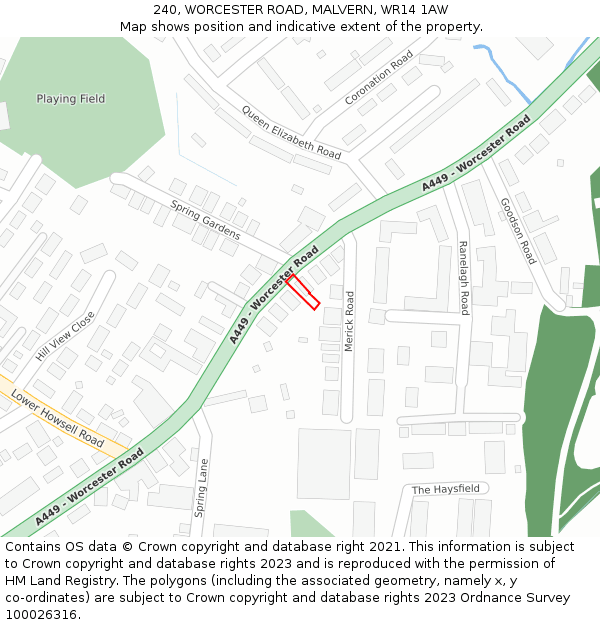 240, WORCESTER ROAD, MALVERN, WR14 1AW: Location map and indicative extent of plot