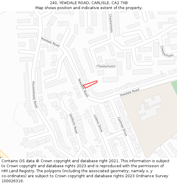 240, YEWDALE ROAD, CARLISLE, CA2 7XB: Location map and indicative extent of plot