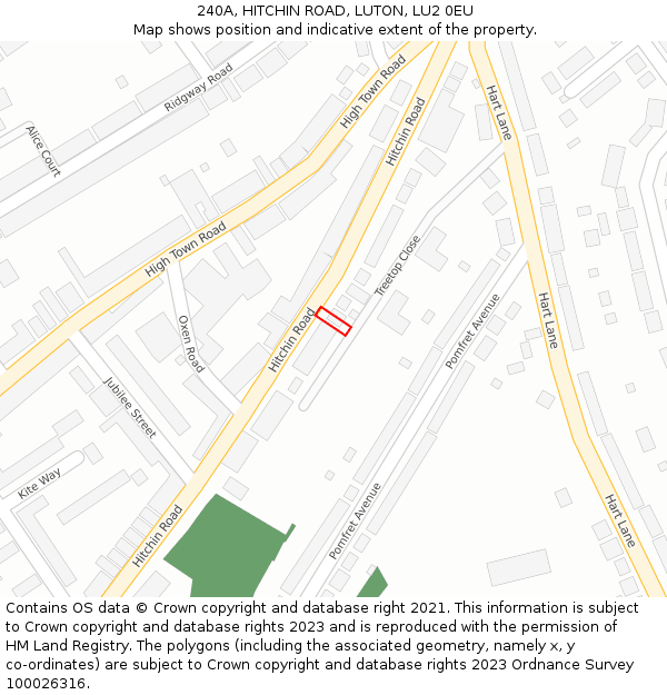 240A, HITCHIN ROAD, LUTON, LU2 0EU: Location map and indicative extent of plot