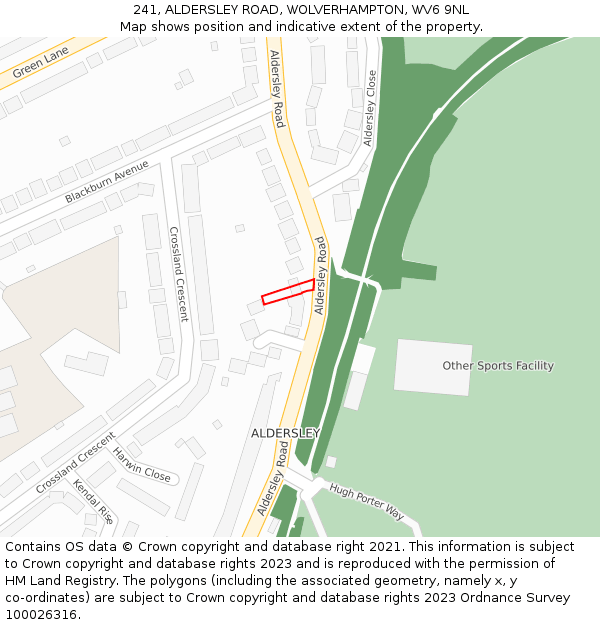 241, ALDERSLEY ROAD, WOLVERHAMPTON, WV6 9NL: Location map and indicative extent of plot