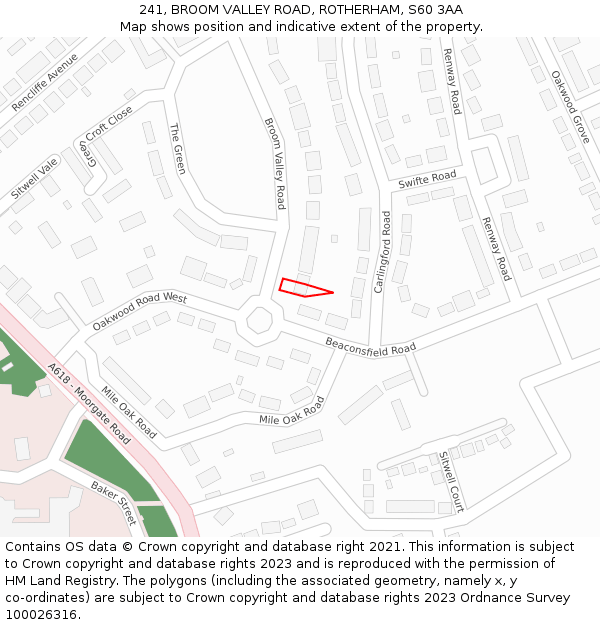 241, BROOM VALLEY ROAD, ROTHERHAM, S60 3AA: Location map and indicative extent of plot
