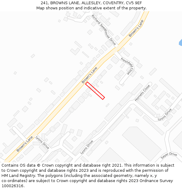 241, BROWNS LANE, ALLESLEY, COVENTRY, CV5 9EF: Location map and indicative extent of plot