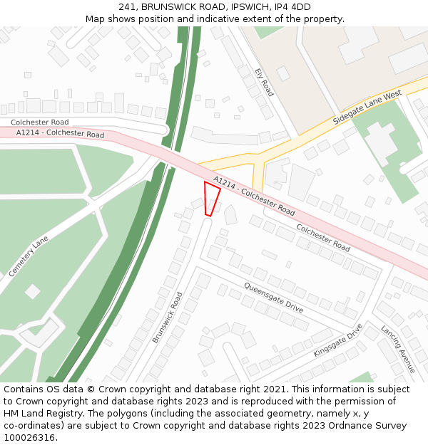 241, BRUNSWICK ROAD, IPSWICH, IP4 4DD: Location map and indicative extent of plot