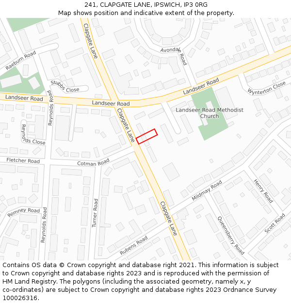 241, CLAPGATE LANE, IPSWICH, IP3 0RG: Location map and indicative extent of plot
