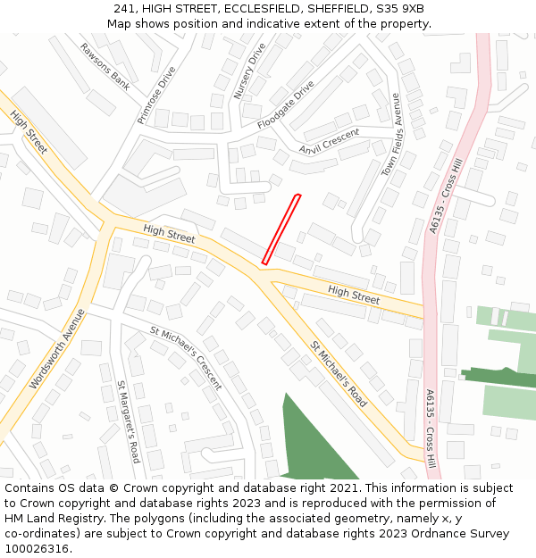 241, HIGH STREET, ECCLESFIELD, SHEFFIELD, S35 9XB: Location map and indicative extent of plot