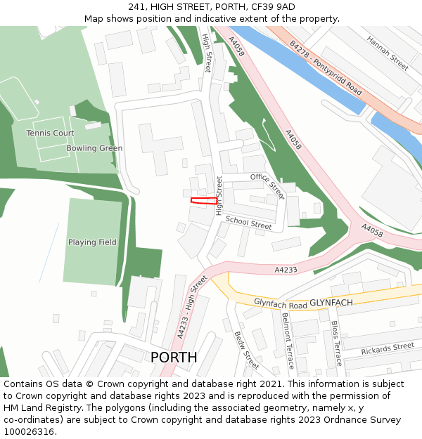 241, HIGH STREET, PORTH, CF39 9AD: Location map and indicative extent of plot