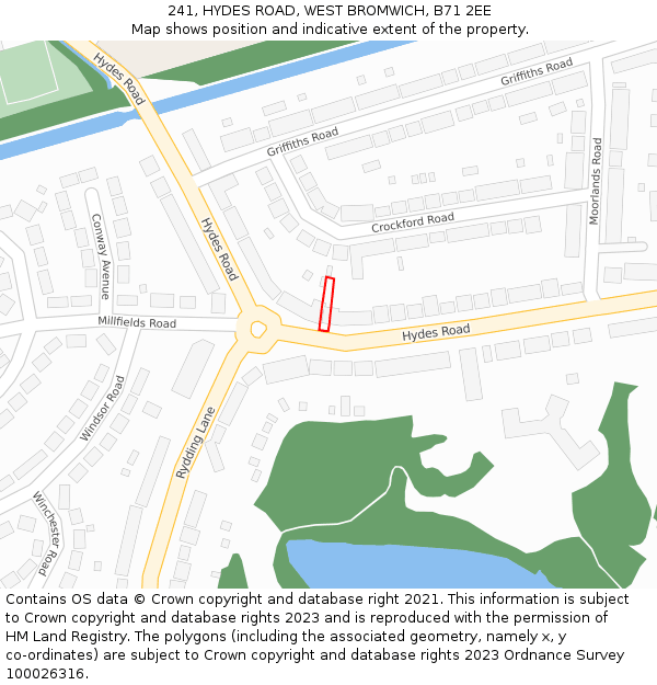 241, HYDES ROAD, WEST BROMWICH, B71 2EE: Location map and indicative extent of plot